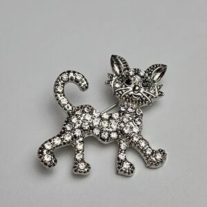 Cat Brooch Pin Crystal Alloy